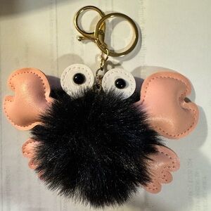 New Furry crab Keychain for bags or keys black and pink